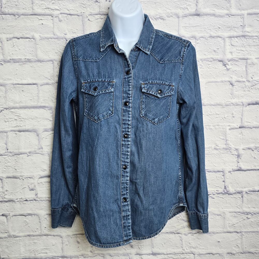 Gap Womens Small Pearl Snap Denim Western Long Sleeve Button Down Shirt